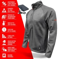 ActionHeat 5V Mens 1/2 Zip Pullover Battery Heated Shirt -The Warming Store actionheat 5v battery heated 1 2 zip pullover shirt men s 1675