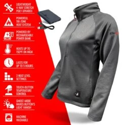 ActionHeat 5V Womens 1/2 Zip Pullover Battery Heated Shirt -The Warming Store actionheat 5v battery heated 1 2 zip pullover shirt women s 262