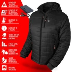 ActionHeat 5V Mens Insulated Puffer Battery Heated Jacket W/ Hood -The Warming Store actionheat 5v battery heated insulated puffer jacket w hood men s 1061