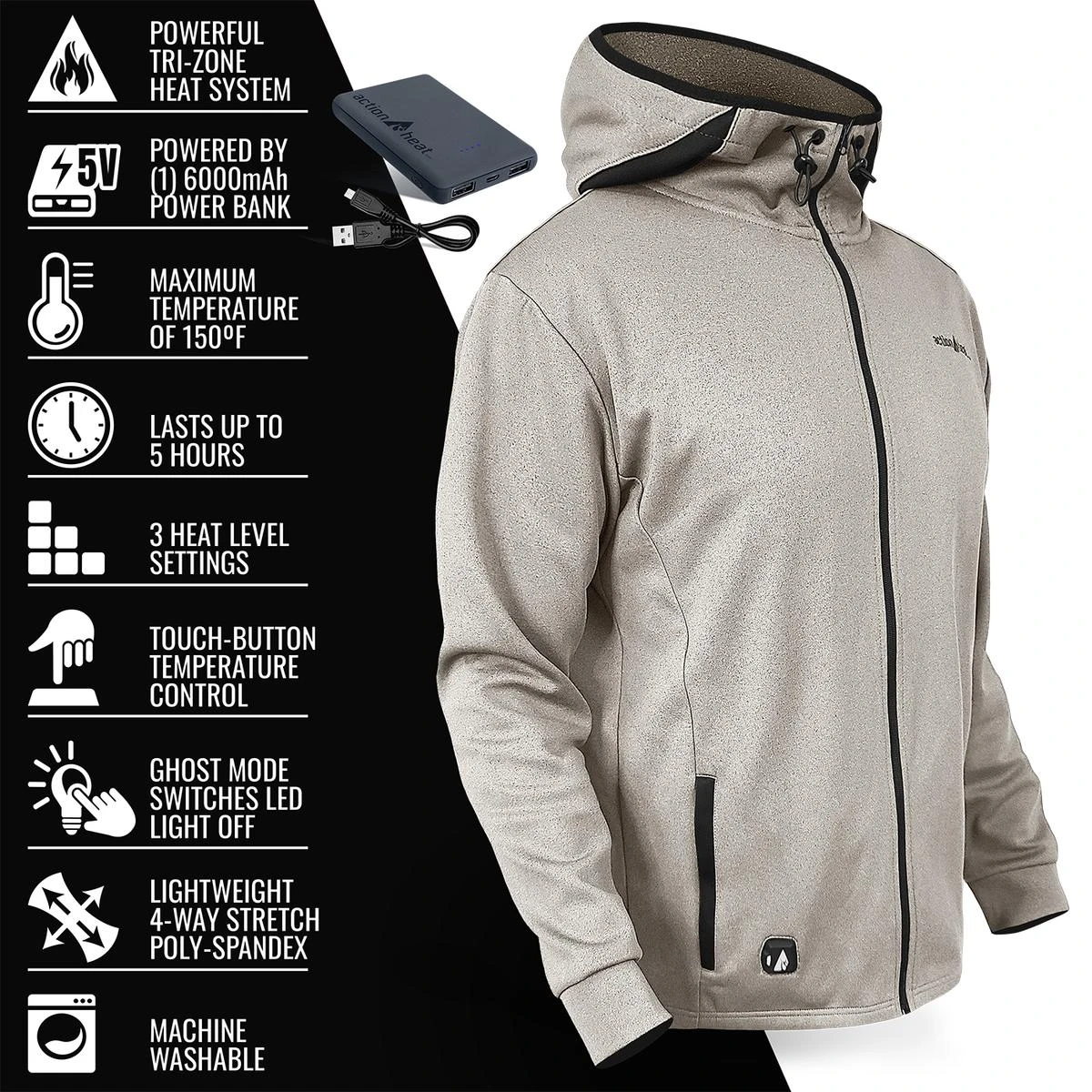 ActionHeat 5V Mens Slim Fit Battery Heated Hoodie 6 ActionHeat 5V Mens Slim Fit Battery Heated Hoodie - Image 4