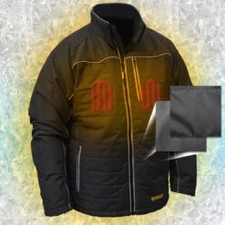 DeWalt 20V MAX XR Lithium Ion Quilted Heated Work Jacket With Battery Kit -The Warming Store dewalt 20v max xr lithium ion quilted heated work jacket with battery kit 210
