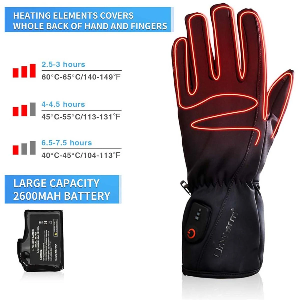 Dr.Warm Unisex Windproof Touchscreen Anti-Skip Rechargeable Heated Gloves Liners 4 Dr.Warm Unisex Windproof Touchscreen Anti-Skip Rechargeable Heated Gloves Liners - Image 2