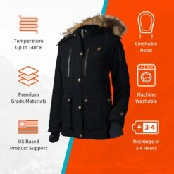 Gobi Heat Womens Arcadia 5 Zone Heated Parka Jacket -The Warming Store gobi heat women s arcadia 5 zone heated parka jacket 245