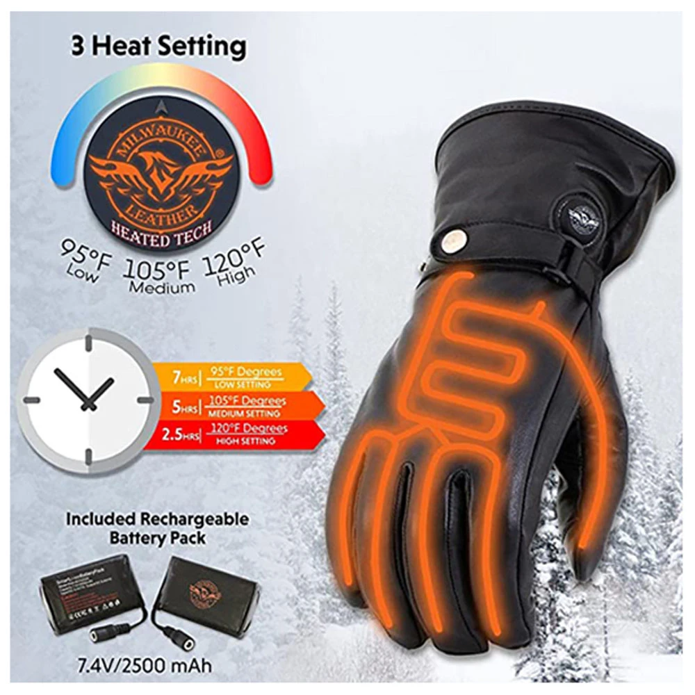 Milwaukee Leather Mens 7V Leather Heated Winter Gloves 8 Milwaukee Leather Mens 7V Leather Heated Winter Gloves - Image 6