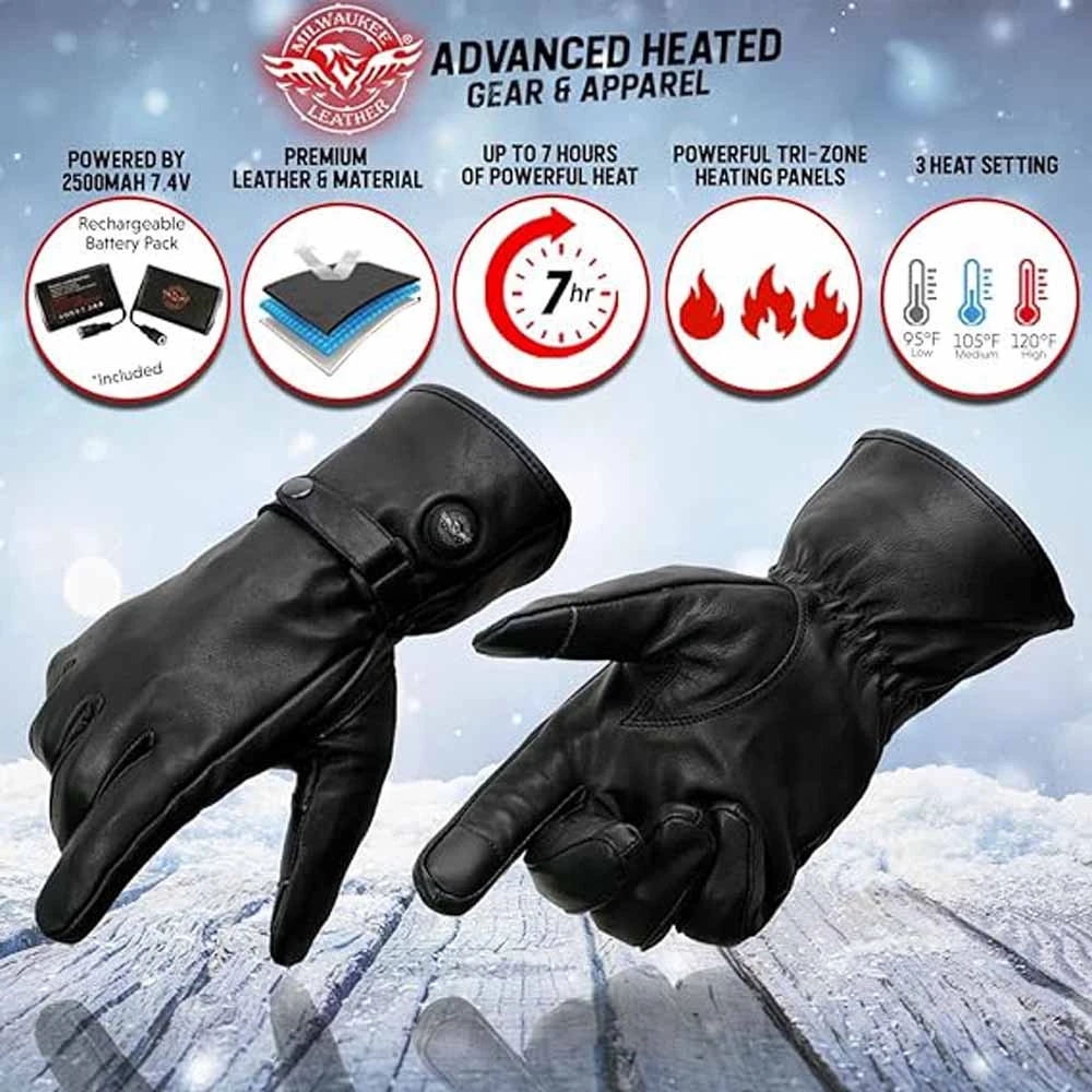 Milwaukee Leather Mens 7V Leather Heated Winter Gloves 4 Milwaukee Leather Mens 7V Leather Heated Winter Gloves - Image 2
