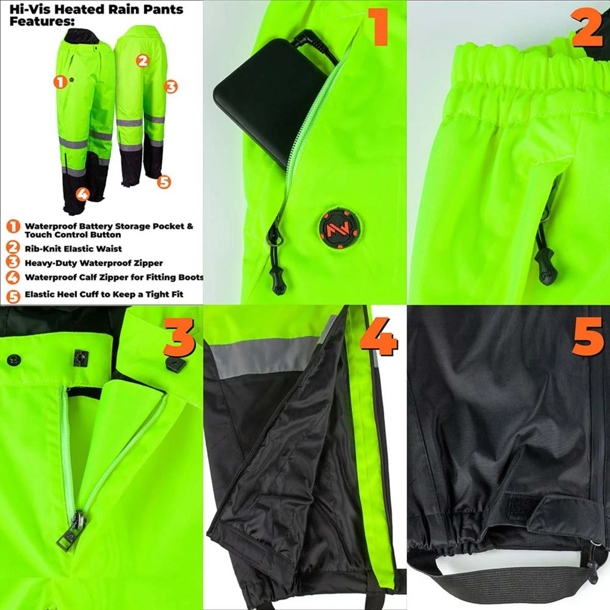 Mobile Warming 7.4V Mens Hi-Vis Heated Rain Pant 7 Mobile Warming 7.4V Mens Hi-Vis Heated Rain Pant - Image 5