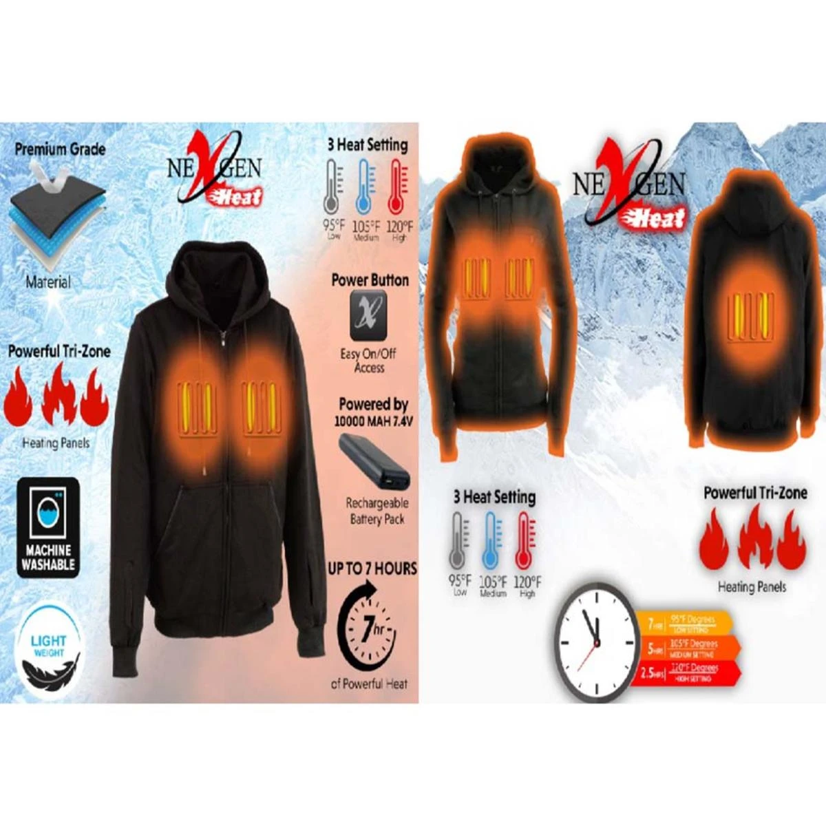 NexGen Heat Mens Fiery Heated Hoodie 7 NexGen Heat Mens Fiery Heated Hoodie - Image 5