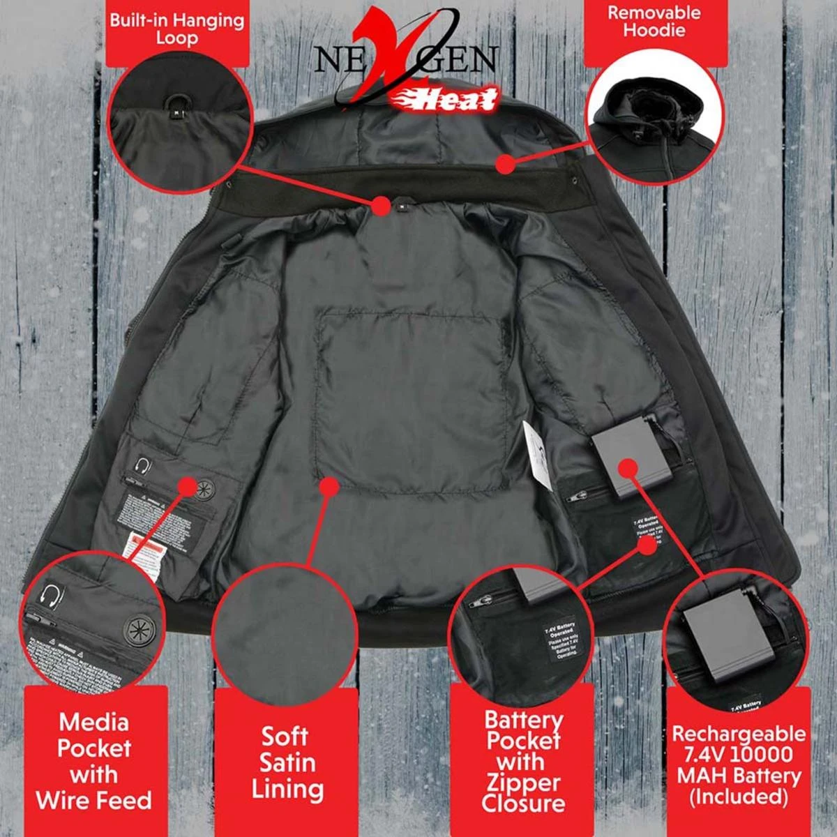 NexGen Heat Mens Igniter Soft-Shell Heated Hooded Jacket 7 NexGen Heat Mens Igniter Soft-Shell Heated Hooded Jacket - Image 5