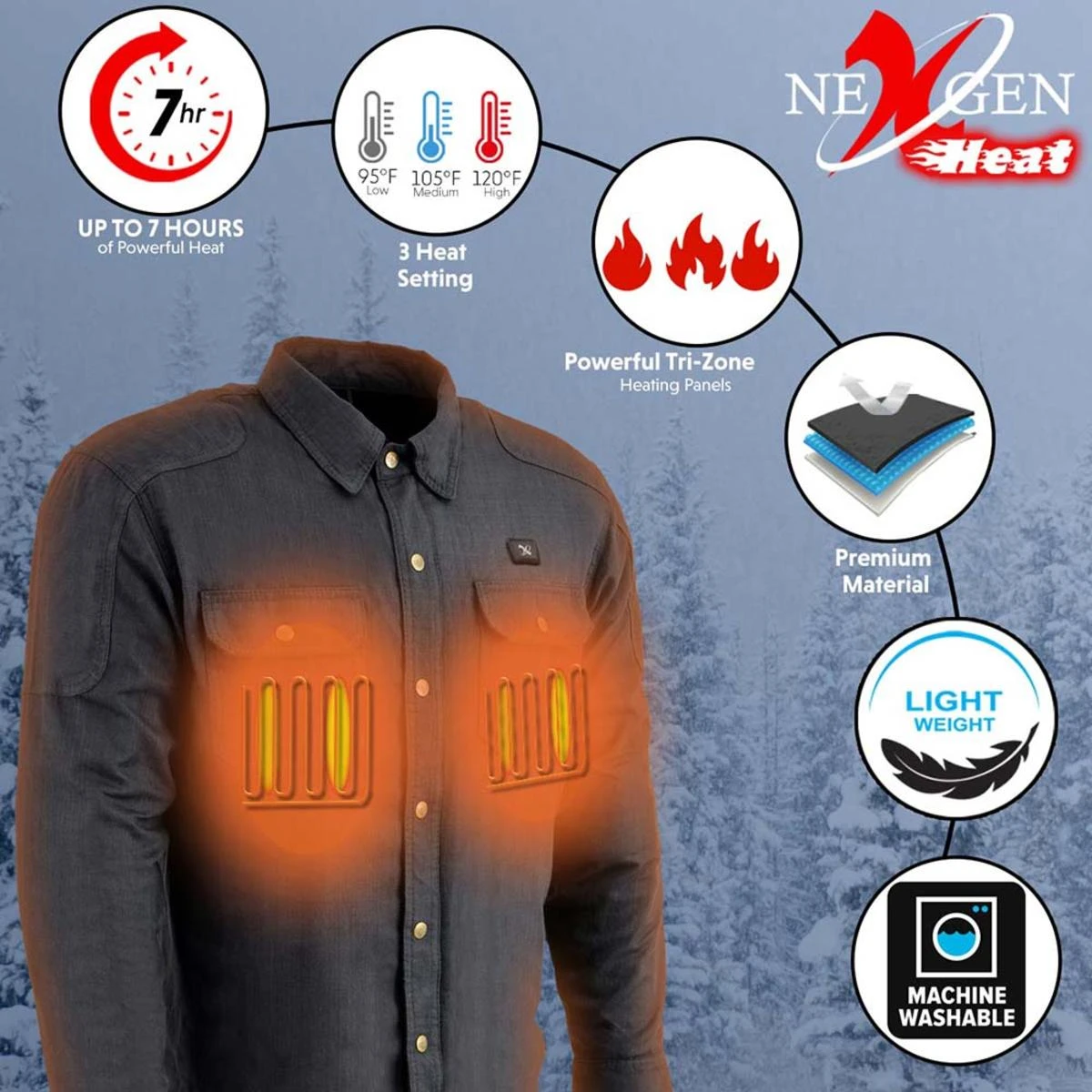 NexGen Heat Mens Scorcher Classic Denim Heated Jacket 6 NexGen Heat Mens Scorcher Classic Denim Heated Jacket - Image 4