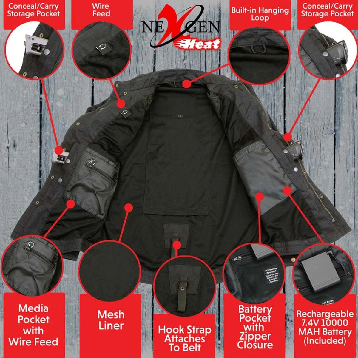 NexGen Heat Mens Scorcher Classic Denim Heated Jacket 7 NexGen Heat Mens Scorcher Classic Denim Heated Jacket - Image 5