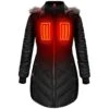 Open Box ActionHeat 5V Heated Long Puffer Jacket W/ Hood - Womens -The Warming Store open box actionheat 5v heated long puffer jacket w hood women s 860