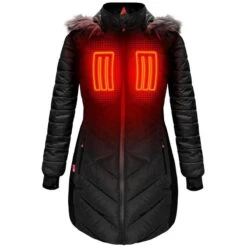 Open Box ActionHeat 5V Heated Long Puffer Jacket W/ Hood - Womens