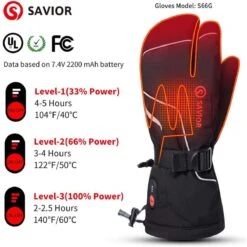 Savior Heat Unisex Rechargeable Battery Operated Electric Heated Three Finger Ski Mittens -The Warming Store savior heat unisex rechargeable battery operated electric heated three finger ski mittens 125
