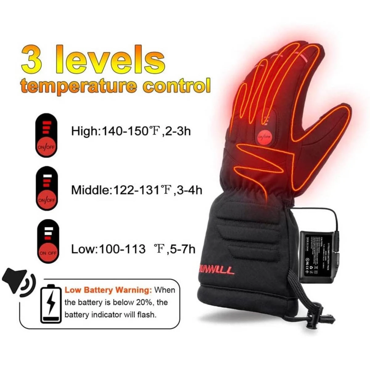 Sun Will Unisex Electric Rechargeable Heated Gloves For Cycling, Motorcycle & Skiing 4 Sun Will Unisex Electric Rechargeable Heated Gloves For Cycling, Motorcycle & Skiing - Image 2